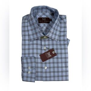 Hickey Freeman Dress Shirt 16.5 Long Sleeve Plaid Cotton Luxury Button Down NWT